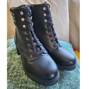 No Boundaries Studded Heeled Moto Boots, womens size 12 wide